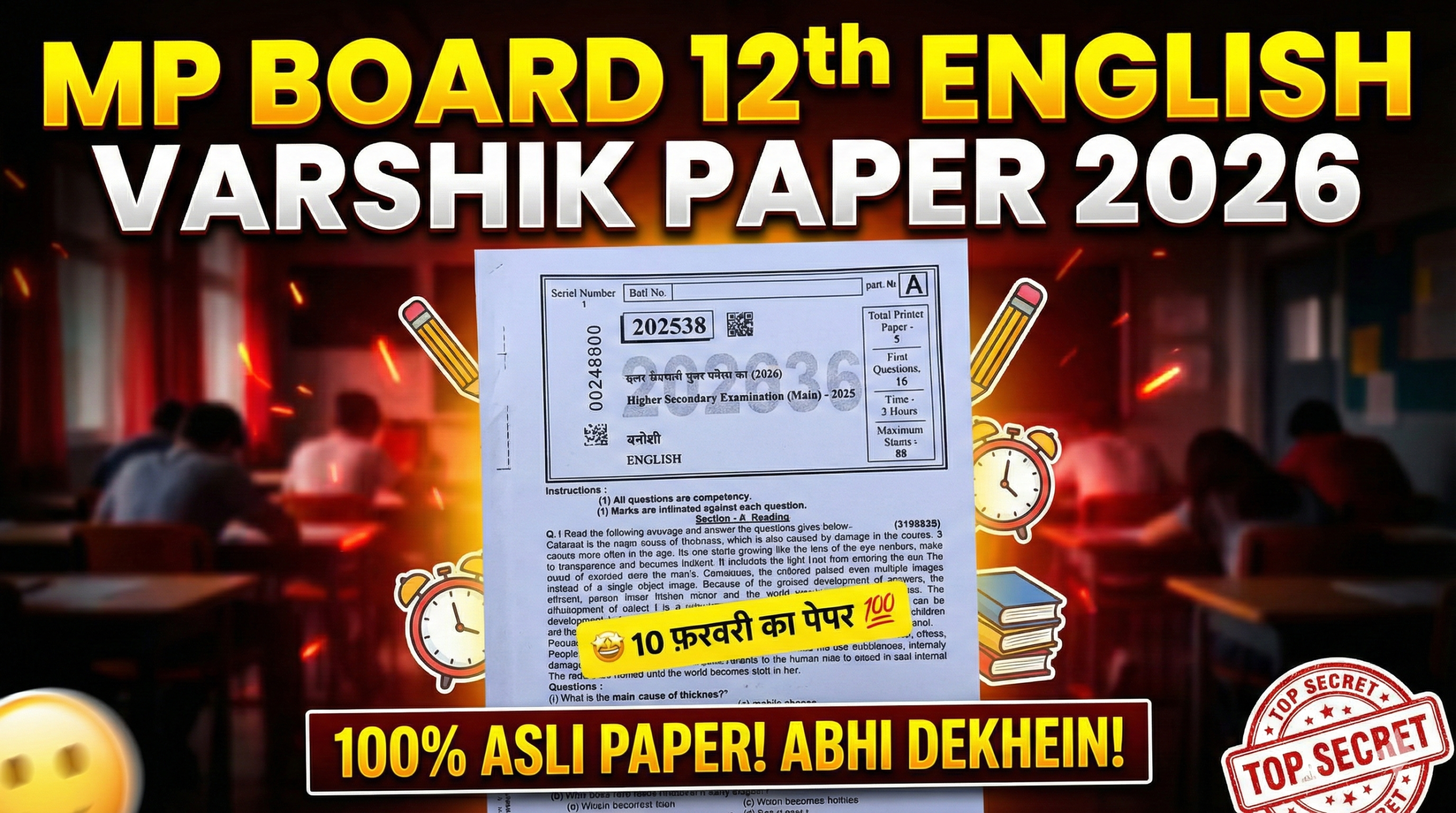 Mp Class 12th English Varshik Paper 2026 